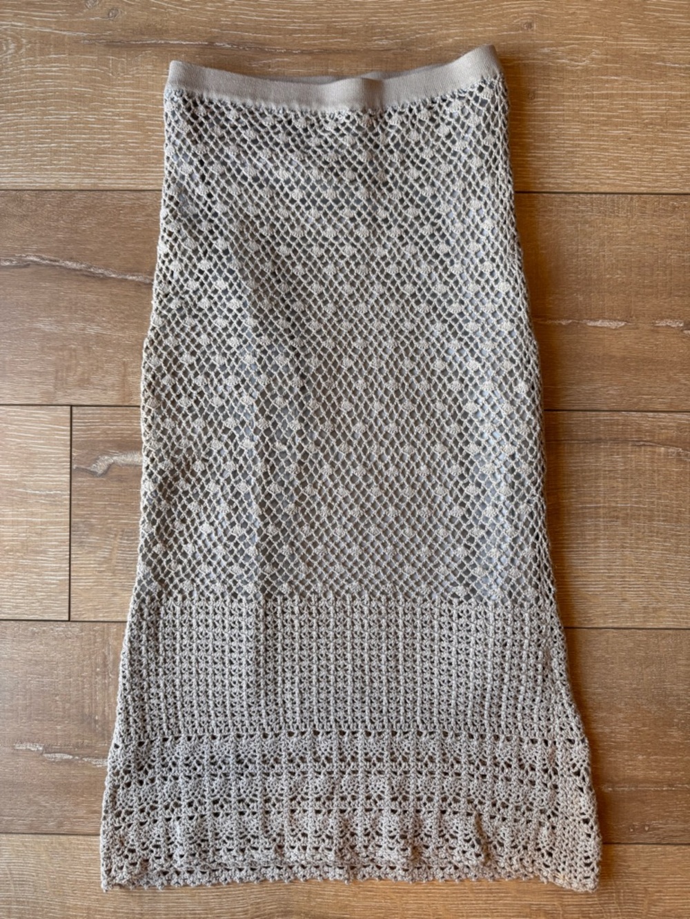 Vintage Beige Crochet Midi Skirt